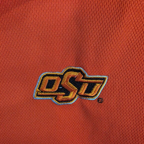 Mens OSU Oklahoma State Orange Polo Shirt Short Sleeve 100% Polyester Size L - Picture 2 of 7